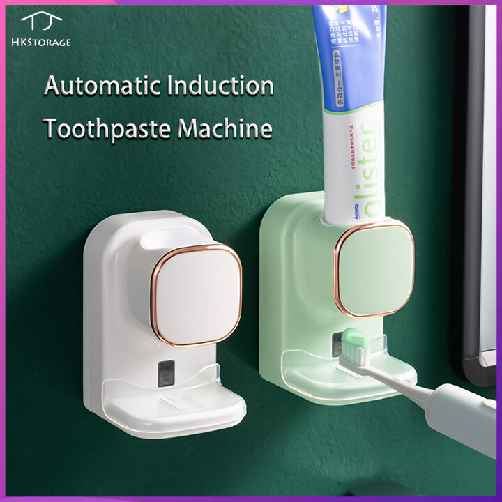 HKStorage Automatic induction toothpaste squeezing bathroom perforated wall hanging lazy person electric toothpaste sensor toothbrush shelf