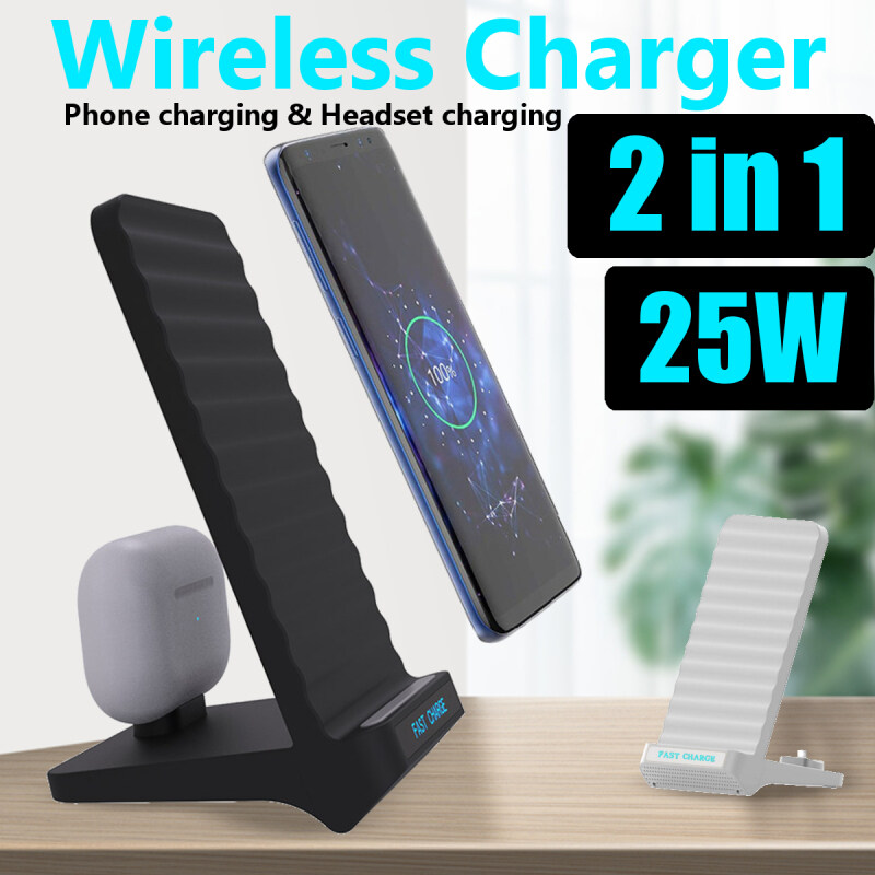 2 Trong 1 25W Không Dây Qi Đệm Sạc Bộ Sạc Nhanh Miếng Đế Cho IPhone11 Pro Max Galaxy S10 / Note10 Vv