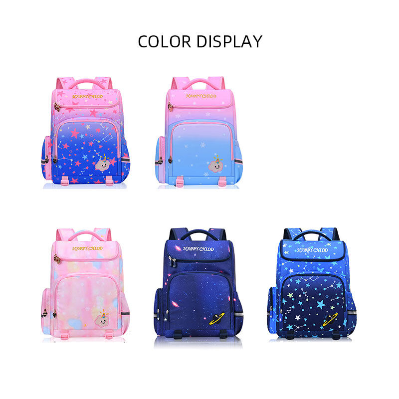 BAOLONGXIN New children's school bag Starry sky gradient schoolbag for elementary school students Grades 1-3-6 Spine protection and backpack