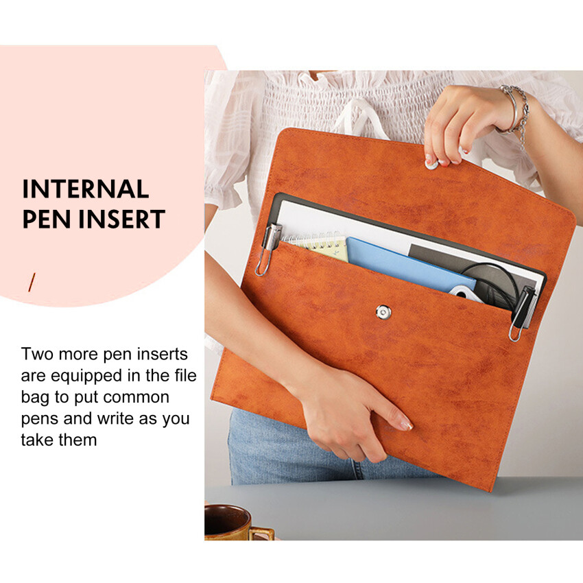Document Wallets A4 Leather, A4 Document Folder With Press Stud, Business Leather Transparent Wallet A4, Document Organisation For School Office, Homework For Paper, Receipts, Certificates, File Bag, Grey