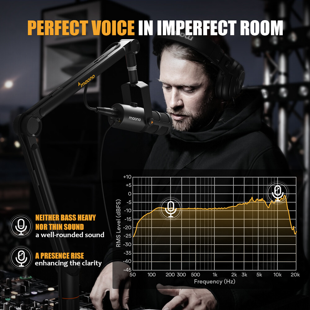 Micro thu âm chuyên nghiệp Maono PD400X micro động được sử dụng cho podcast, streaming, ghi âm