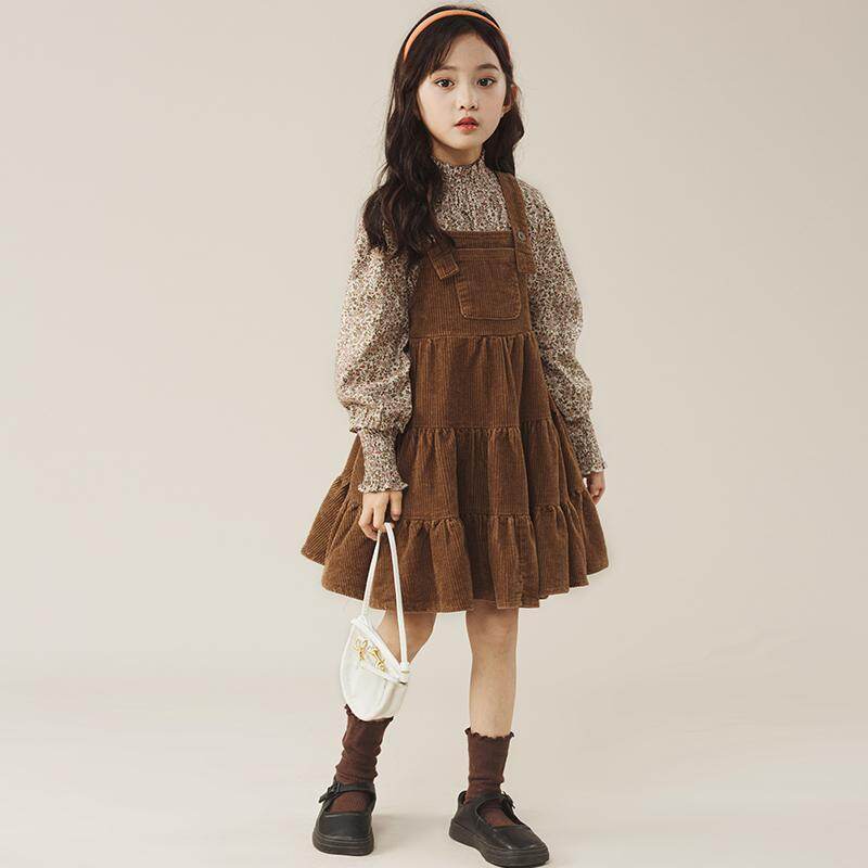 PearlPiggy Girls spring dress dress set floral dress two-piece middle school children's suspenders dress PP1824D0440