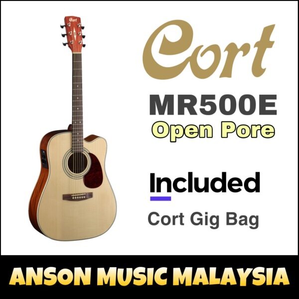 Cort MR500E Solid Top Acoustic-Electric Guitar w/Bag, Open Pore (MR-500E) Malaysia