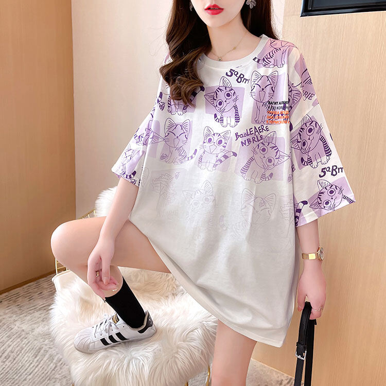 LUCKIN STORE Women Letter Short Sleeve Tops Korean Letter T-shirt Print Loose Summer Cotton Blouse