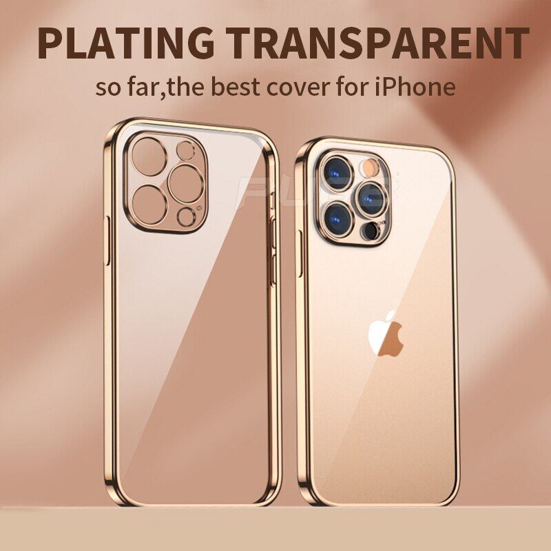 Luxury Electroplating Frame Case for Iphone 11 12 13 Pro Max Shockproof Transparent Silicone Case for Iphone 7 8 Plus Casing XR Xs Max Lens Protective Soft Back Cover for SE 2020