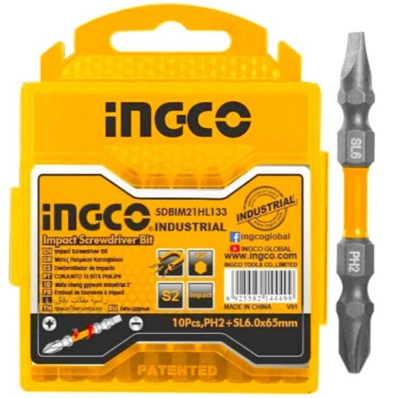 BỘ MŨI BẮT VÍT 2 ĐẦU BAKE PH2+SL6X65MM(CÓ NAM CHÂM HÍT) INGCO SDBIM21HL133