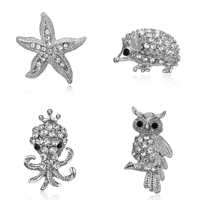 Animal Brooch Lovely Owl Starfish Hedgehog Octopus Clothes Pin Women Jewelry Alloy Brooch