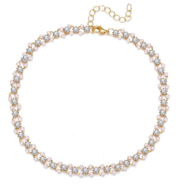 17KM Women Fashion Single Layer Pearl Necklace Choker Retro Pendant Chain Vintage Accessories