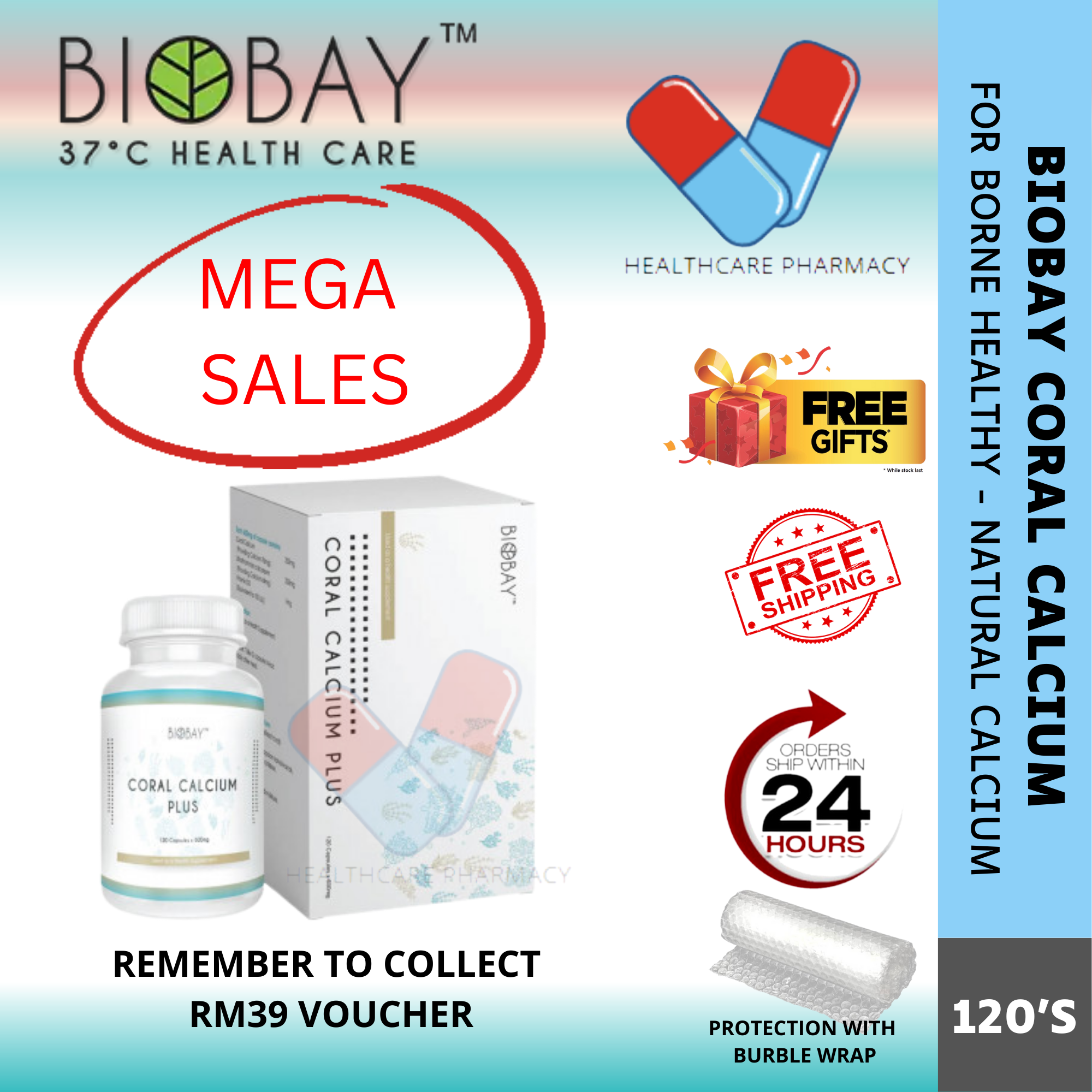 BIOBAY CORAL CALCIUM PLUS 120 CAPSULES X 600MG Lazada