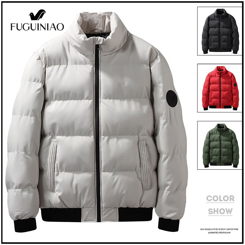 FUGUINIAO 2021 Men's Stand Collar Jacket Cotton Jacket Bomber Jacket Outer Pure Cotton Windproof Warm Down Jacket