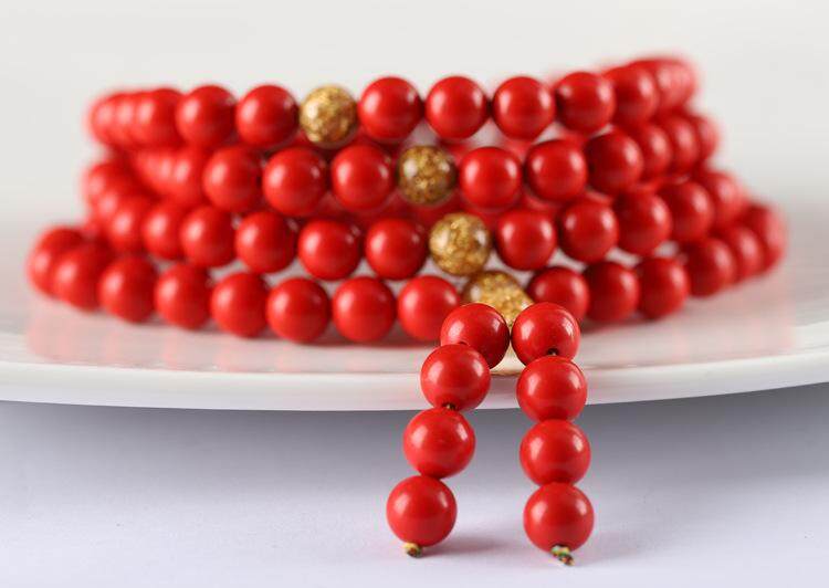 WGK Tự Nhiên chu sa Vòng đeo tay 108 hạt Hạt Vòng Tay CUỘC SỐNG Đỏ Vòng tay Ốp viền chỉ vàng bo Vòng tay nữ mẫu Nam Cặp đôi trang sức