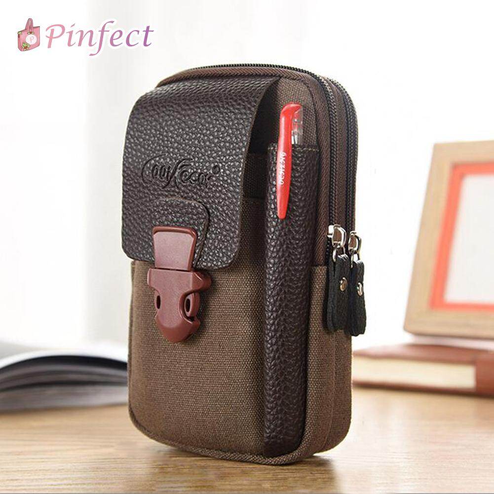 [Pinfect] Retro Men Canvas Fanny Waist Bag Business Sports Casual Mobile Phone Bag Belt Bum Pouch Wallet Elderly Male Zipper Outdoor Pocket Father Boyfriend Gift