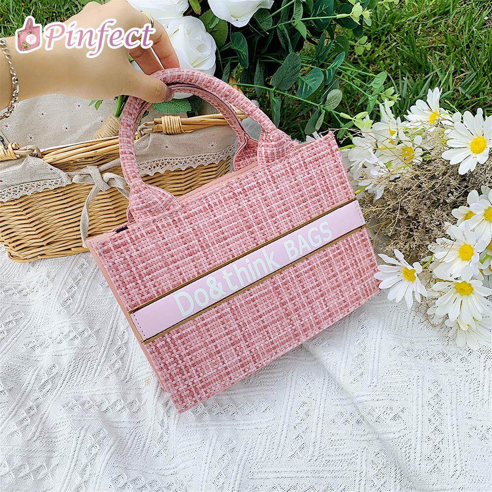 [Pinfect] Fashion Vintage Elegant Women Woolen Handbags Large Capacity Ladies Casual Woven Shopping Bag Beach Totes