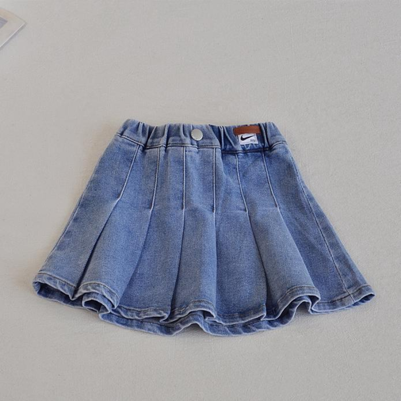 HolidayAngel Korean version girls' denim pleated skirt 2023 spring summer new style children chic online red denim skirt girl baby HA009
