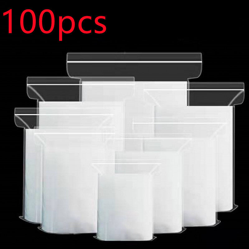 100 Cái/gói Nắp Kéo Túi Zip Túi Poly Nhựa Trong Suốt Tự Bịt Kín, Túi Đựng Thực Phẩm Túi OPP Tươi Chân Không Có Thể Đóng Lại