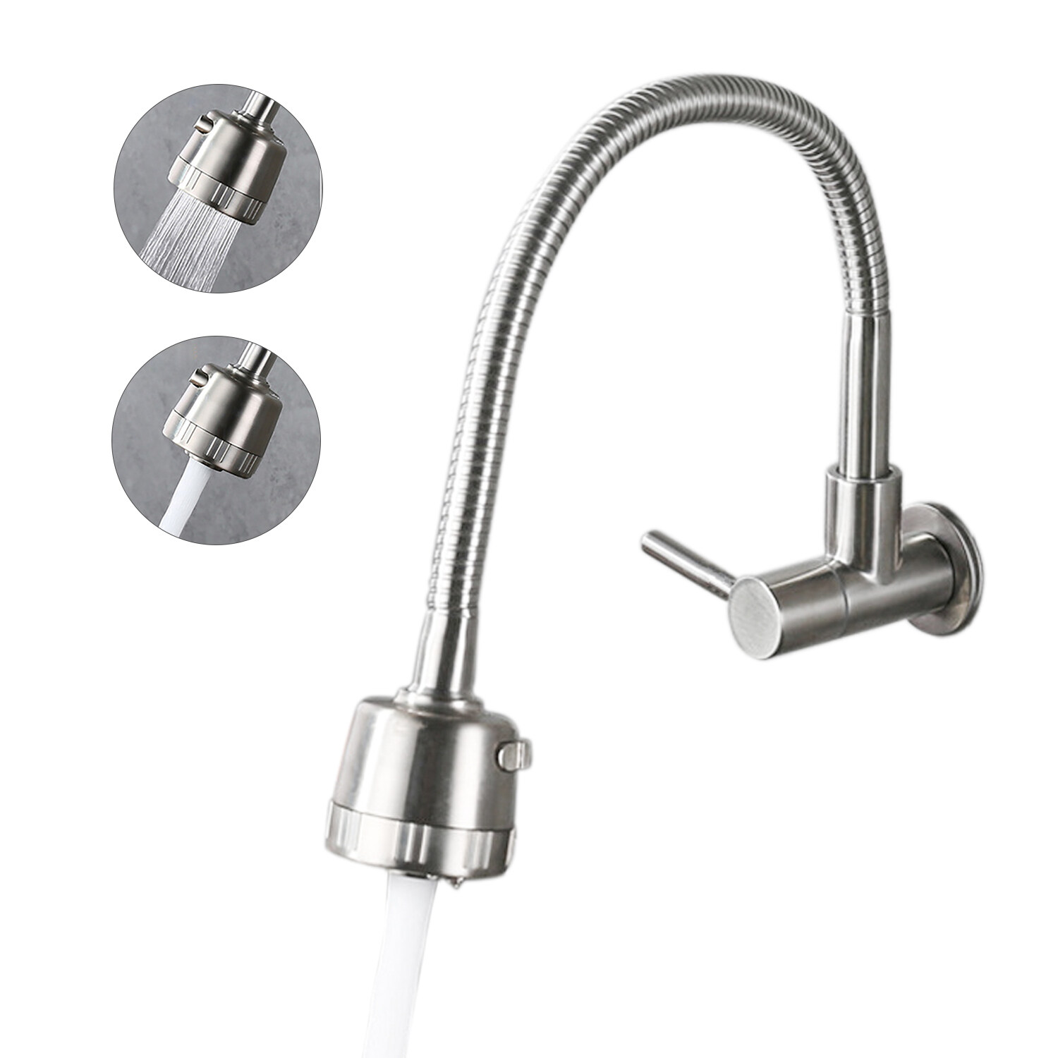Wall Mounted Kitchen Faucets 2 Water Modes High Arc Single Handle Bathroom Sink Faucets Stainless Steel Brushed Finished 360 Degree Rotatable Water Tap With Cold Water Inlet Hose Lazada Ph