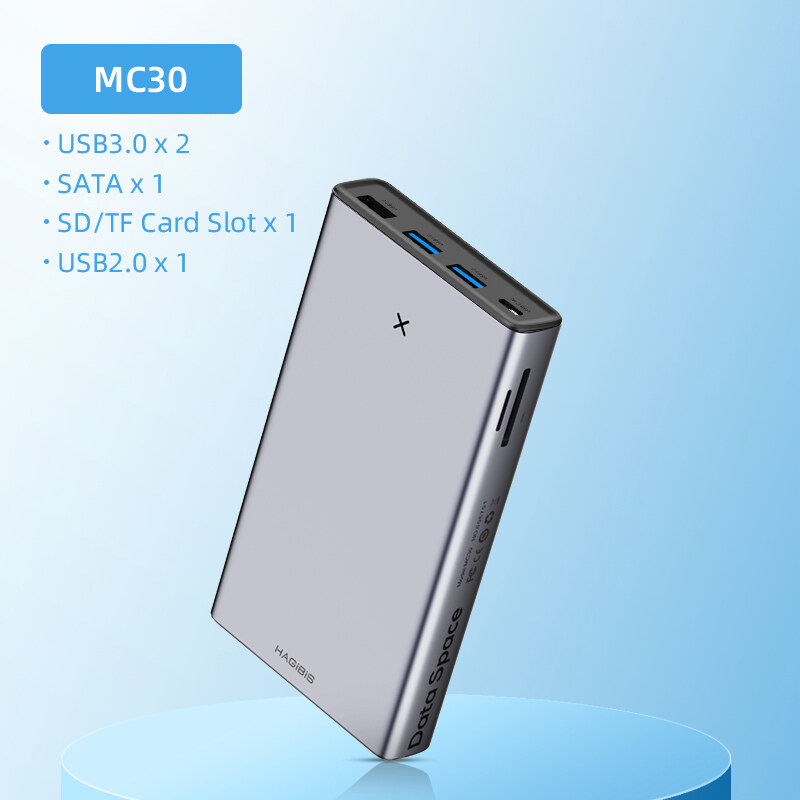 Hagibis USB C HUB with Hard Drive Enclosure 2.5 SATA to USB 3.0 Type C Adapter for External SSD Disk HDD case USB3.0 SD/TF Card Slots Type-C Docking Station for MacBook Pro Mac Mini Samsung Huawei HP Lenovo laptop