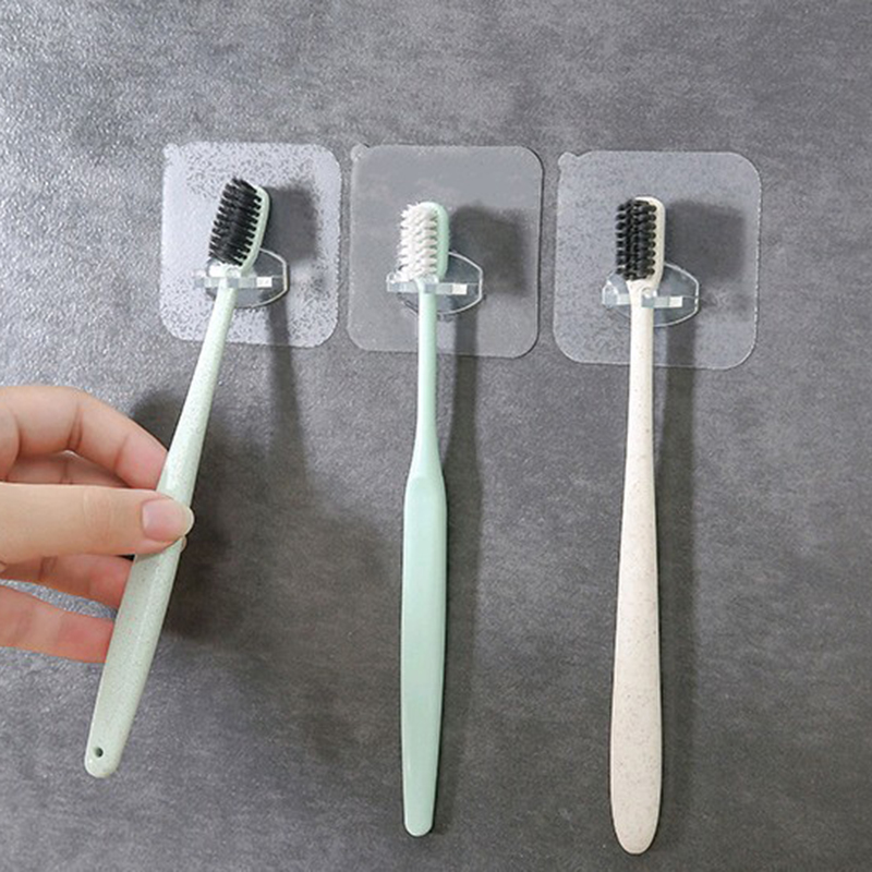 Giá treo bàn chải đánh răng, giá treo bàn chải đánh răng trong suốt gắn tường, thông dụng cho bàn chải đánh răng gắn tường, giá treo bàn chải đánh răng trong suốt có thể tái sử dụng móc dán tường