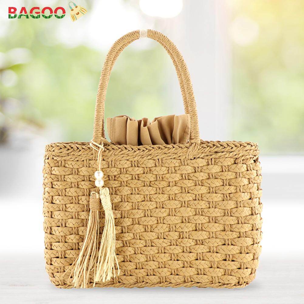 Fashion Women Rattan Woven Drawstring Shoulder Bags Casual Summer Beach Large Straw Crossbody Bag Small Beach Handbag
