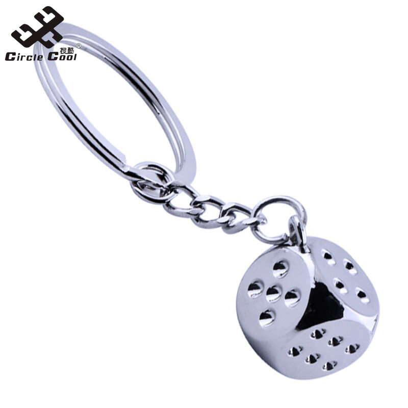 Circle Cool Dice Key Chain Metal Dice Poker Soccer Guitar Model Alloy Keychain Gift Car Key Ring