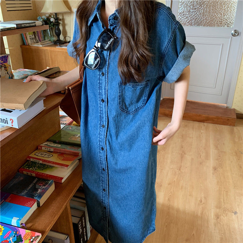 short-sleeved retro denim shirt skirt 