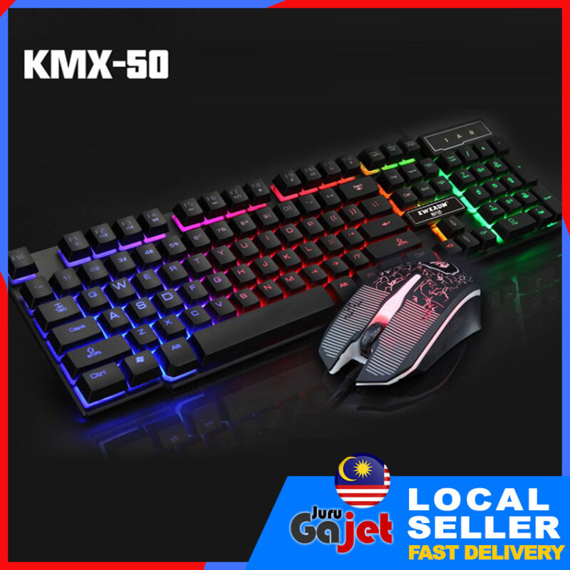 KMX-50 LED Backlight USB mechanical Feel Gaming Keyboard & Mouse Set Malaysia