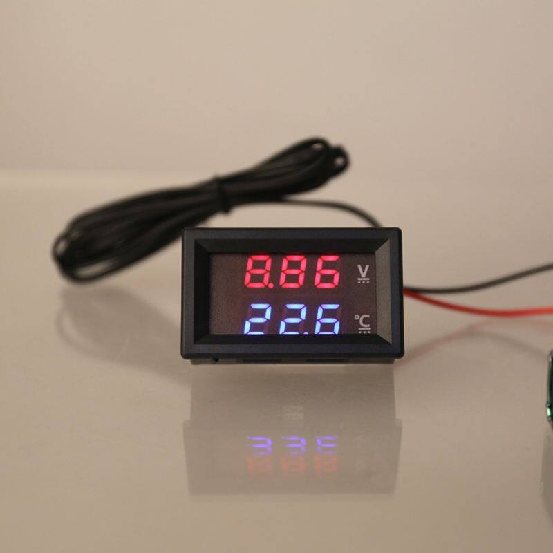 12V 24V Car Voltmeter with Cables LED Digital Display Voltmeter Panel Temperature Gauge Square-shaped Voltage Tester