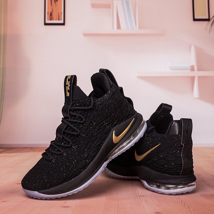 lebron 15 black and gold low