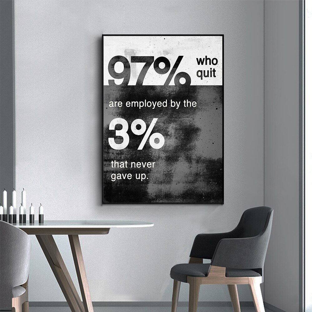 Black and White Motivational Quate Canvas Painting Never Gave Up Cuadros Wall Art Pictures for Living Room Home Decor 1PCS Inner Framed or No Frame