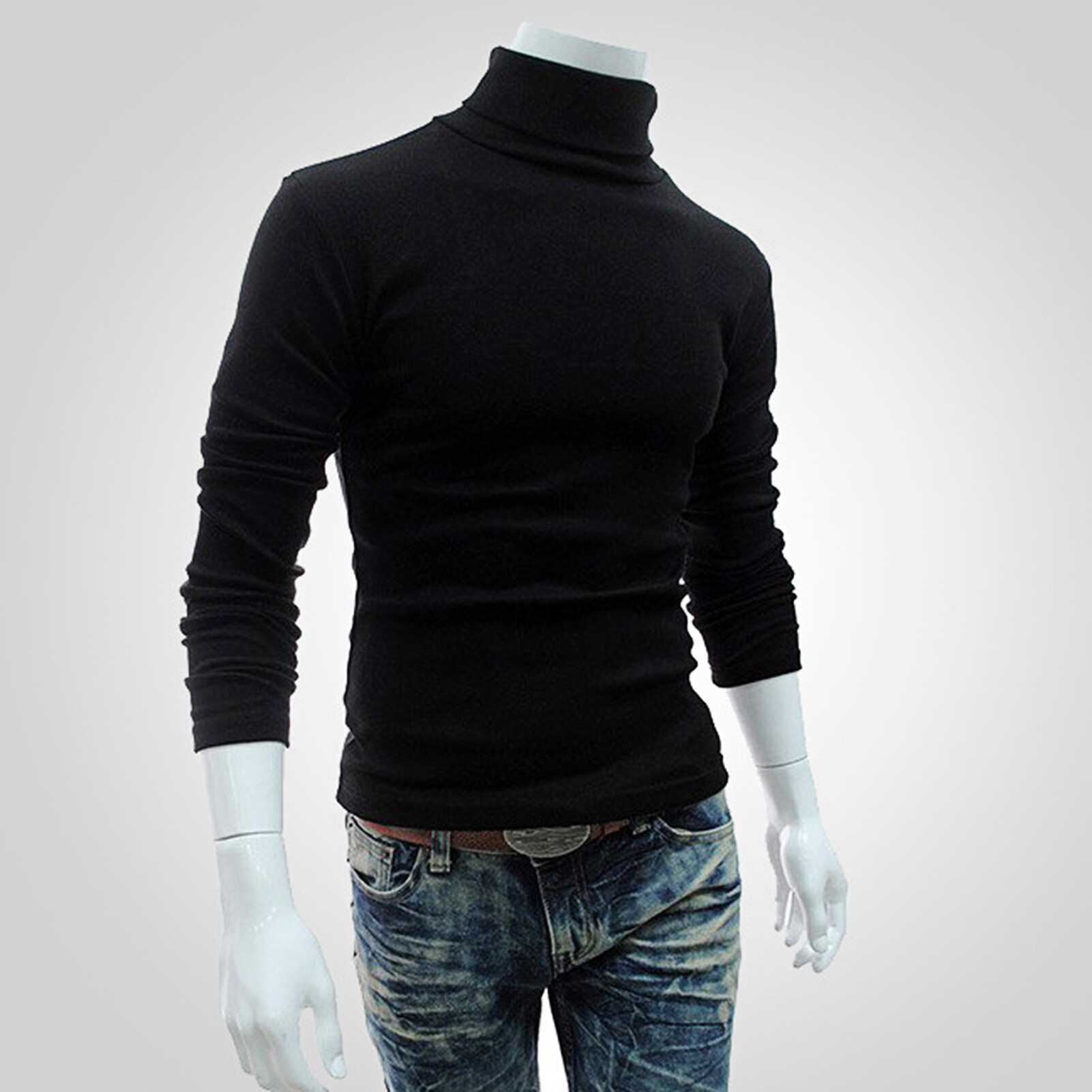 Bullker Long Sleeve Turtleneck Men Pullover Soft Solid Color Stretchy Knitted Shirt for Autumn Winter Pullover Top Warm
