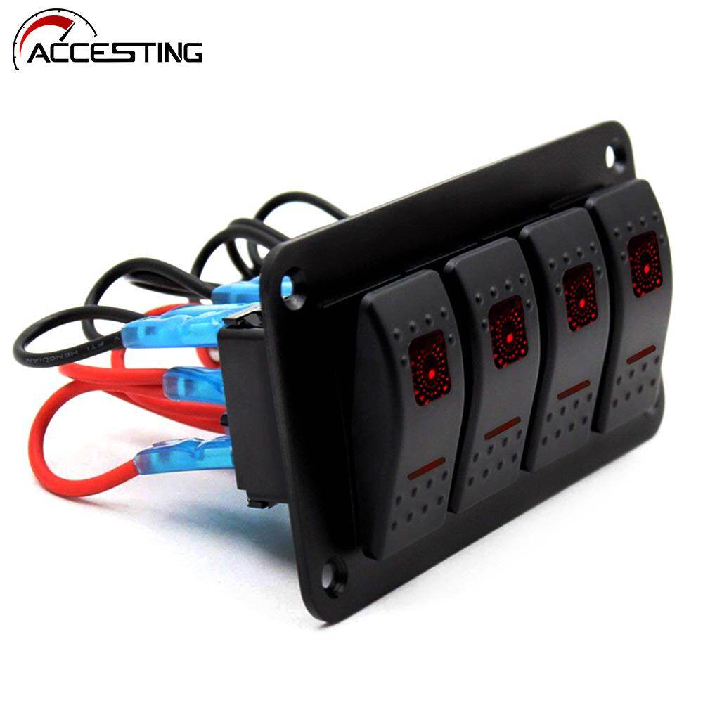 LED Backlit 3 Gang Marine Switch Panel 4 Gang Boat Car Rocket Switch Panel Overheat protection Dash 5 Pin ON/Off Toggle Panel