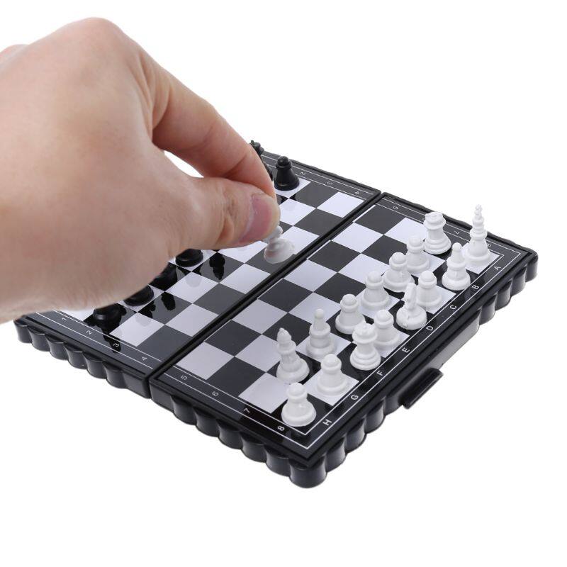 1set Mini Portable Chess Folding Magnetic Plastic Chessboard Board Game Kid Toy