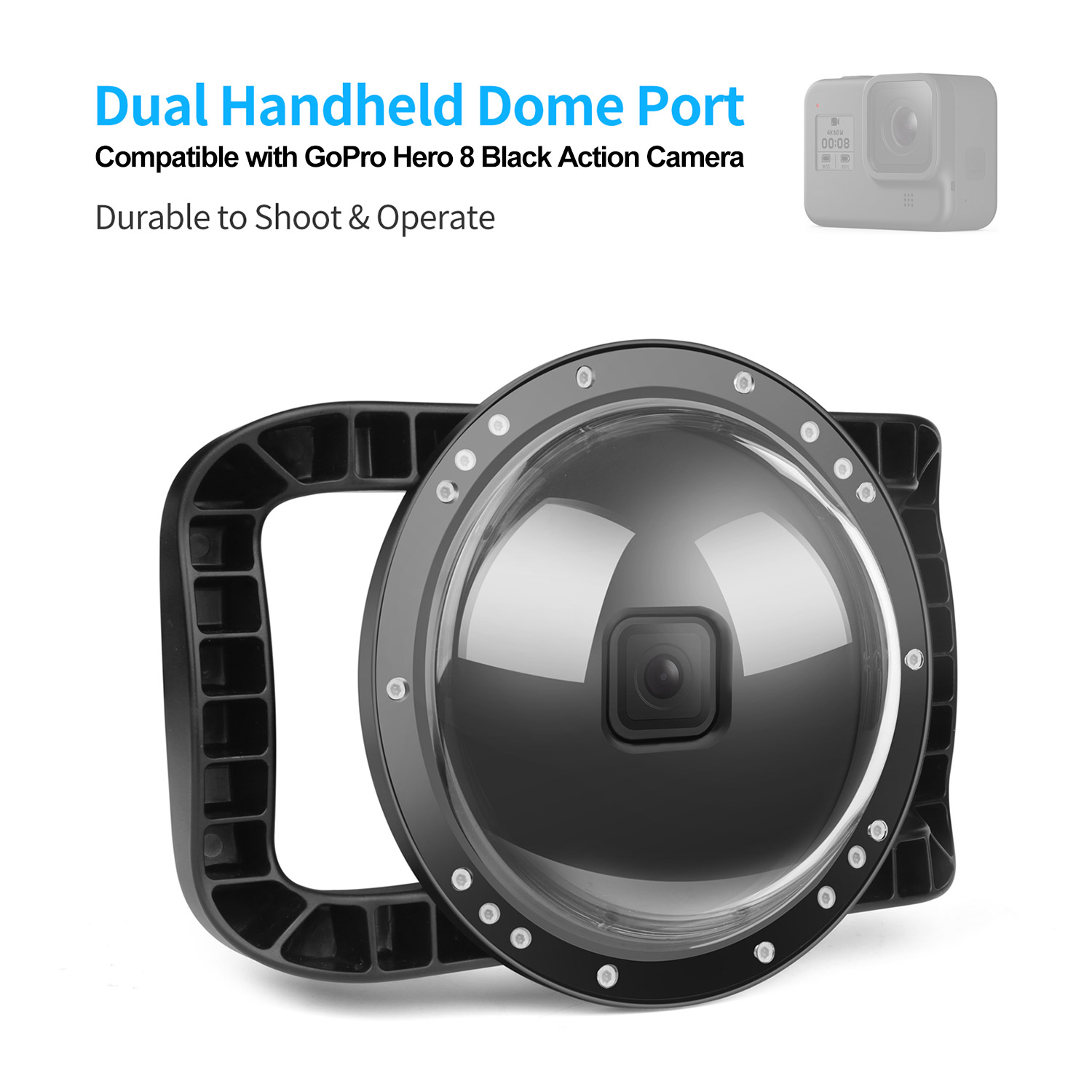 DJI Action Camera Dome Port - Waterproof Housing With Dual Handles For Over/Under Water Shots
