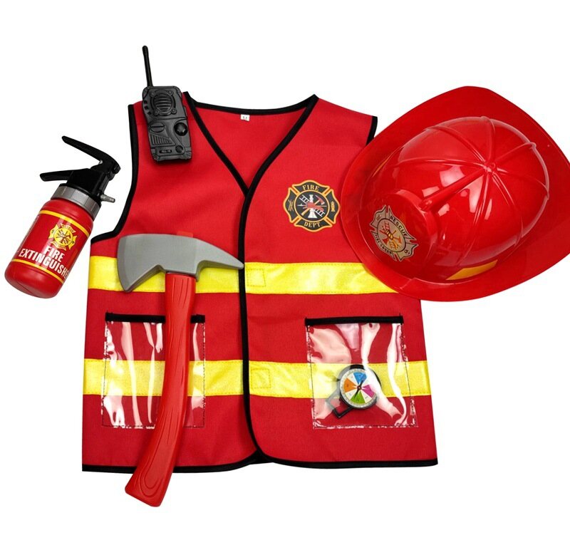 Kids Fire Fighter Vest Cosplay Costume Set for Kids Boys Halloween Costumes Fire Fighting Hero Costume Toy