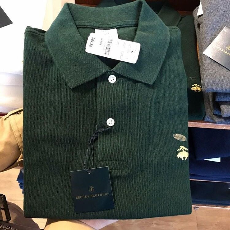 Brooks Brothers/Brook Brothers เสื้อยืดสีทึบคลาสสิกแขนสั้นปกบางเสื้อ