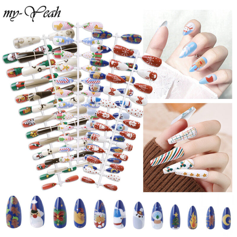 myyeah 1/288 Chiếc Đinh Chủ Đề Giáng Sinh Móng Giả Phủ Đầy Đủ Họa Tiết Hỗn Hợp Nối Dài Đầu Móng Tay Giả Acrylic, Pháp Công Cụ Làm Móng Tay giá rẻ