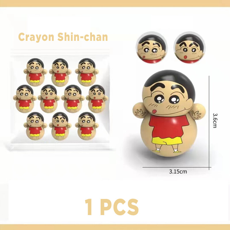 ELALA 10pcs Doraemon Mini Cartoon Tumbler Desktop Toy Pikachu Little Yellow Man Crayon Shinchan Stress Relief Toy Christmas Birthday Gift