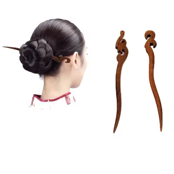 1 Simple Vintage Wooden Women Elegant Carved Hair Chopsticks