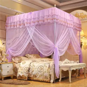 Bedding 4 Corners Post Pink Canopy Bed Curtain For Girls Adults