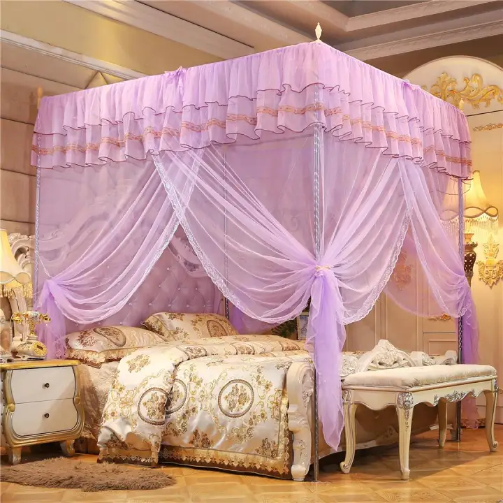 Bedding 4 Corners Post Pink Canopy Bed Curtain For Girls Adults