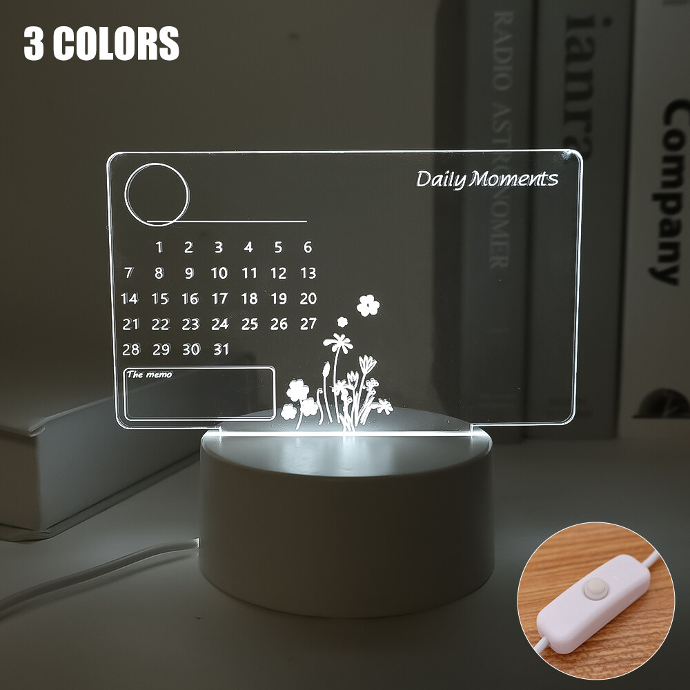 3 Styles Rewritable Note Board Led Table Lamp Calendar Creative Mesage