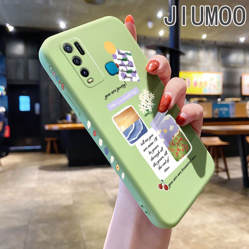 JIUMOO Case For vivo Y30 y50 Y30i Case With literature art New Design Side Phone Case Square Edge Pattern Silicone Casing Full Cover Camera Shockproof Soft Protection Cases Boys Girls