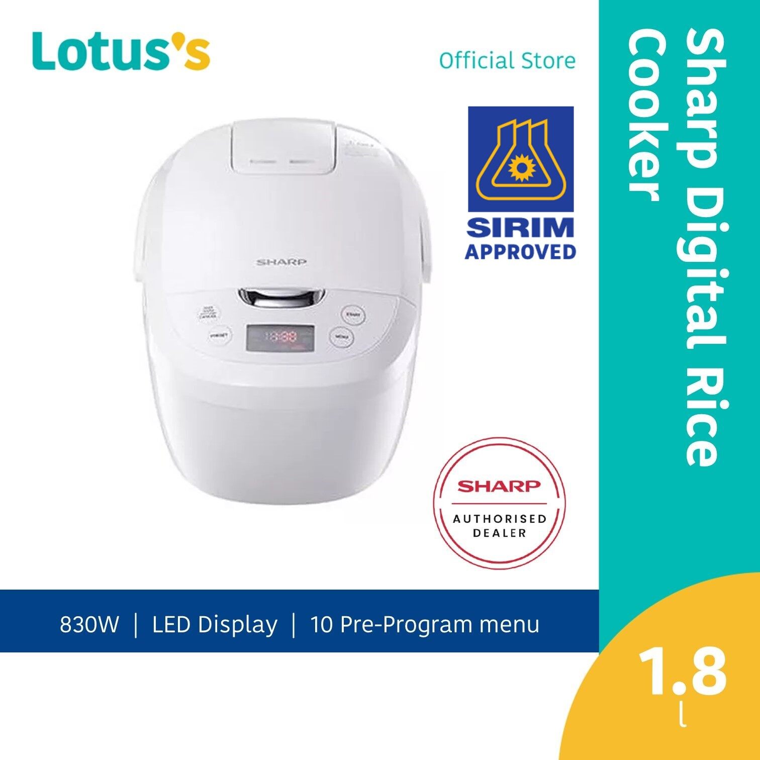 Sharp 1.8L Digital Rice Cooker KSE185WH Lazada