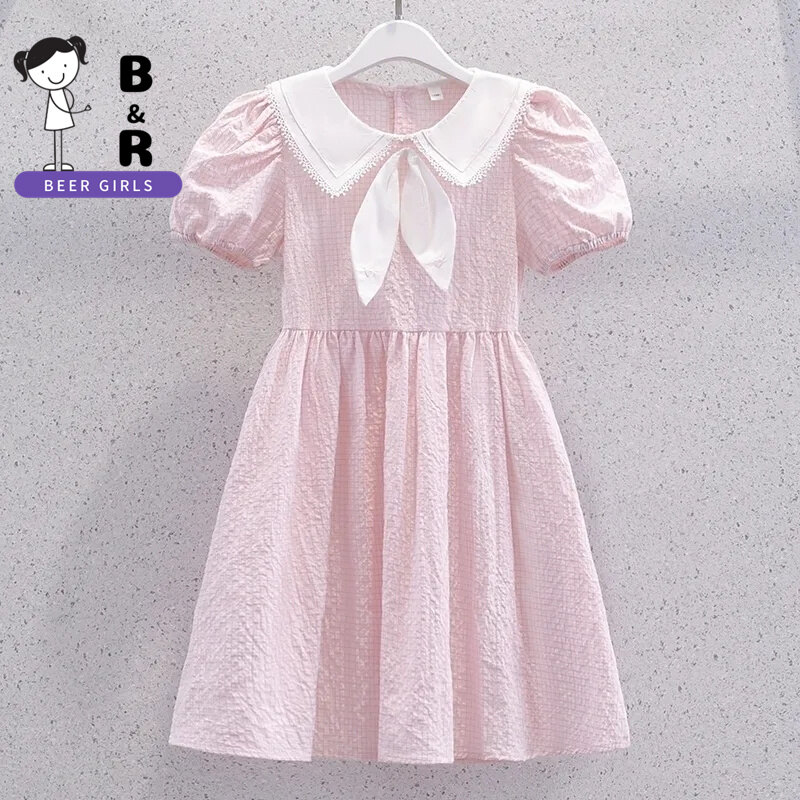BEERGIRLS Girls new cotton college style summer foreign children's little short-sleeved princess dress