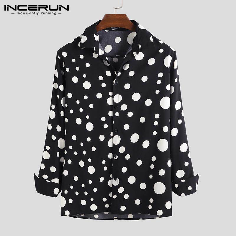 Medussa Men's Collar Shirt Long Sleeve Polka Dot Casual Blouse Tops INCERUN