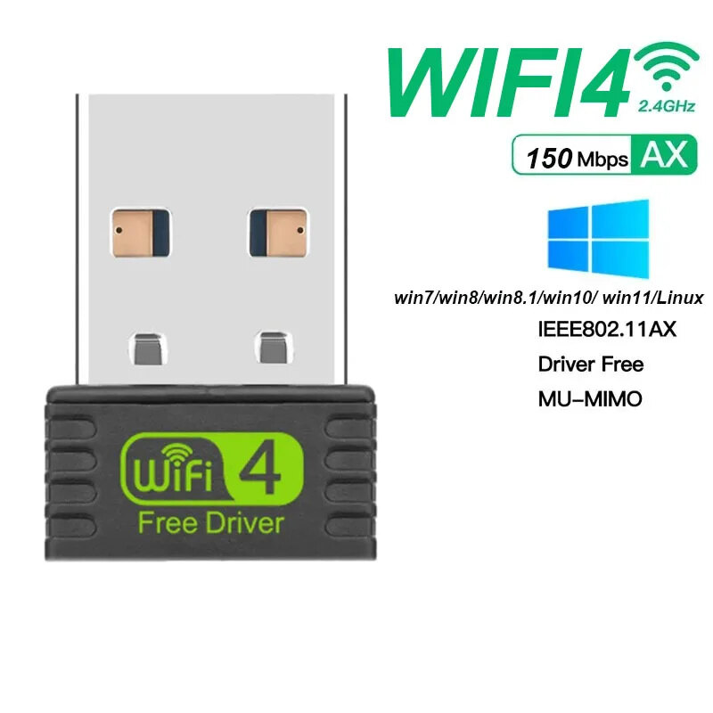 Kebidumei 2.4GHz Wireless Network Card WIFI 4 USB Adapter Free Drive USB Ethernet wifi Dongle Lan Card Receiver for PC Laptop Desktop