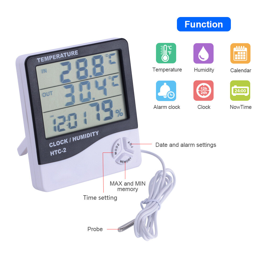Digital LCD Temperature Meter Hygrometer Electronic Temperature Humidity Meter Weather Station Indoor Outdoor
