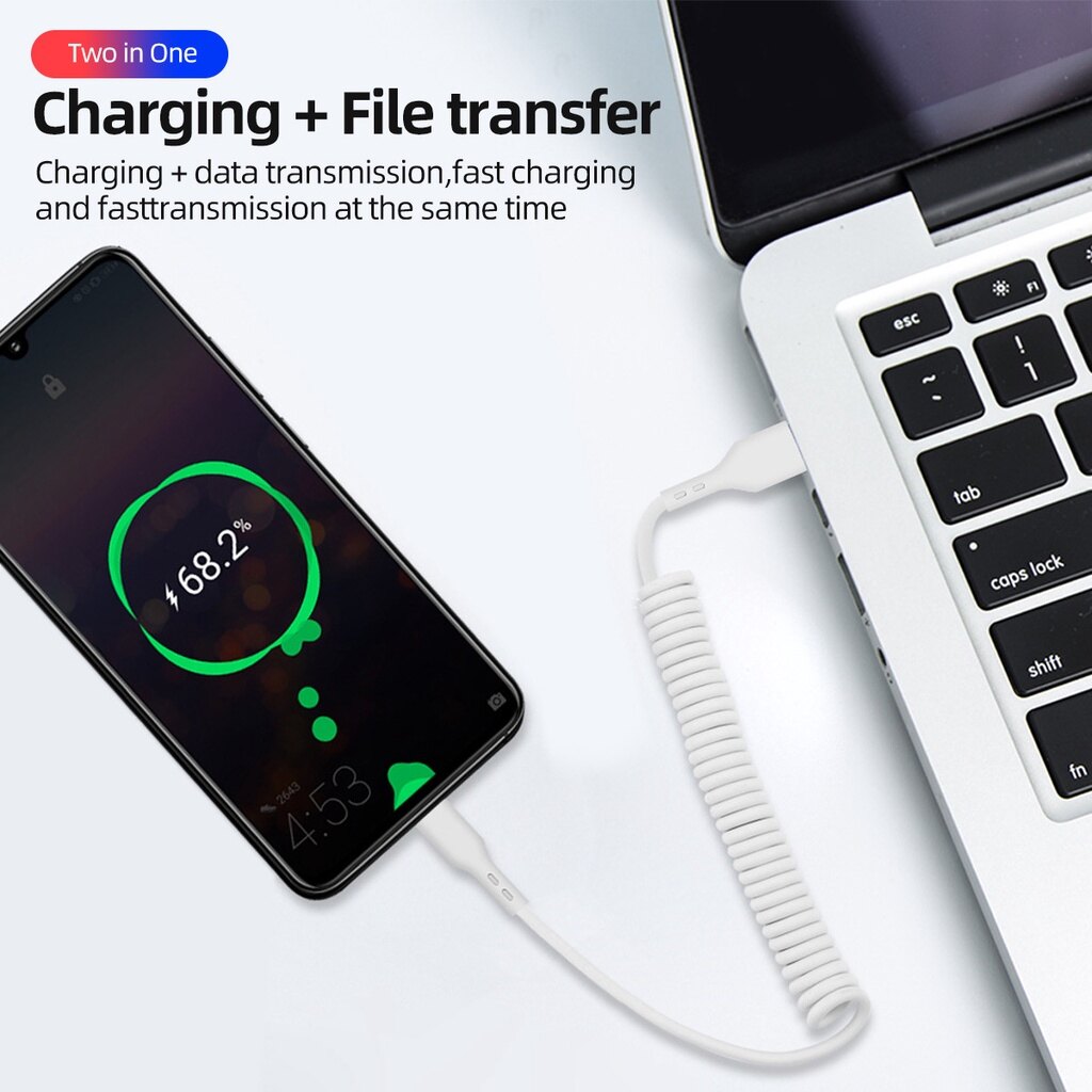 Fonken 66w 6a car spring type c data cable for huawei mate 40 pro super fast charging type-c charge cable for phone