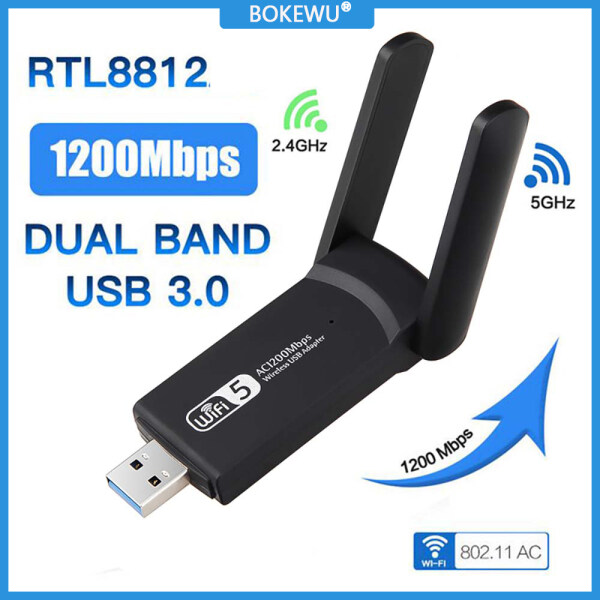 BOKEWU Bộ Chuyển Đổi WiFi 1200Mbps USB 3.0 Băng Tần Kép 5GHz 2.4GHz 802.11AC RTL8812BU Ăng Ten WiFi Dongle Card Mạng