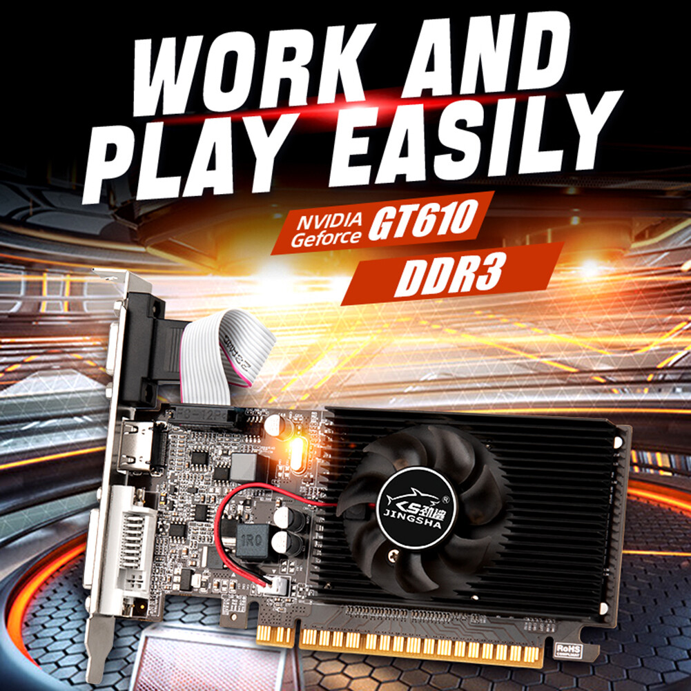 GT610 Display Card 810MHZ DDR3 1GB Computer Graphics Card HD VGA DVI Interface Replacement Accessories for Computer Desktop Game